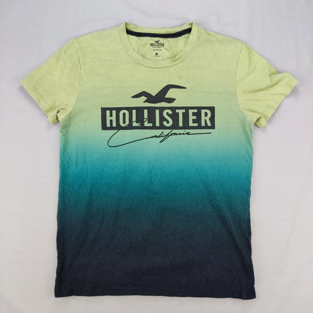 Hollister‎ T-Shirt Mens XS Green Blue Ombre Graphic Logo Short Sleeve Cotton Tee